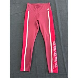 New Balance Womens High Waisted Colorblock Leggings Burgundy Red White Small